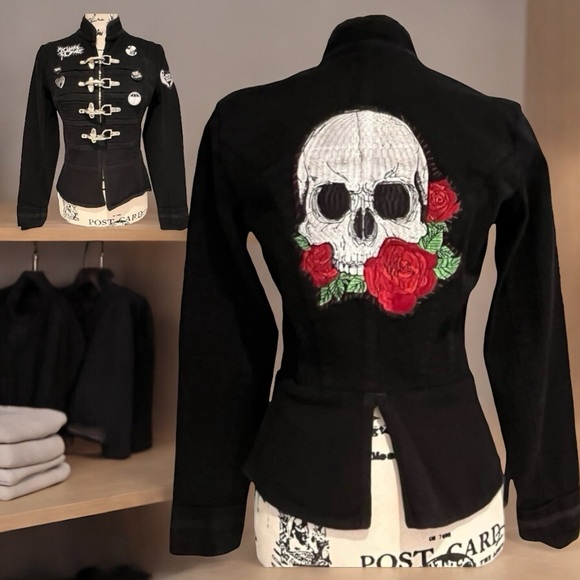 CUSTOM Skull & Rose Upcycled Rage Tripp NYC Buckle Coat MyChemRo Edition Sz S - Picture 8 of 16